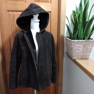 Jones New York Sport Women's Size L Faux Fur Lined Sude Brown Winter Jacket